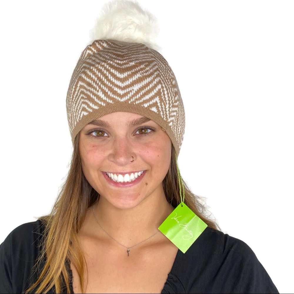 Vera Bradley Cozy Knit Har Zebra Intarsia Tan &  Brown Pom